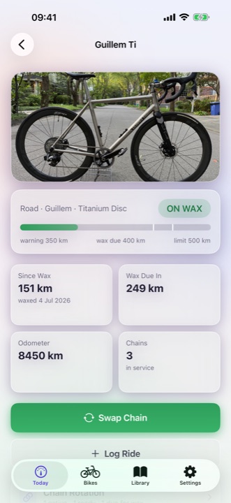 The bike status screen