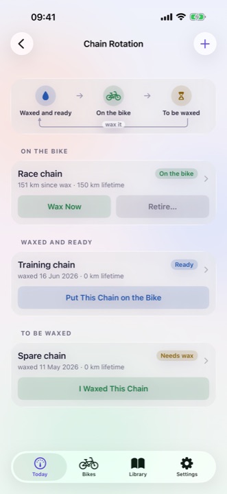 The Chain Rotation screen with the loop and bins